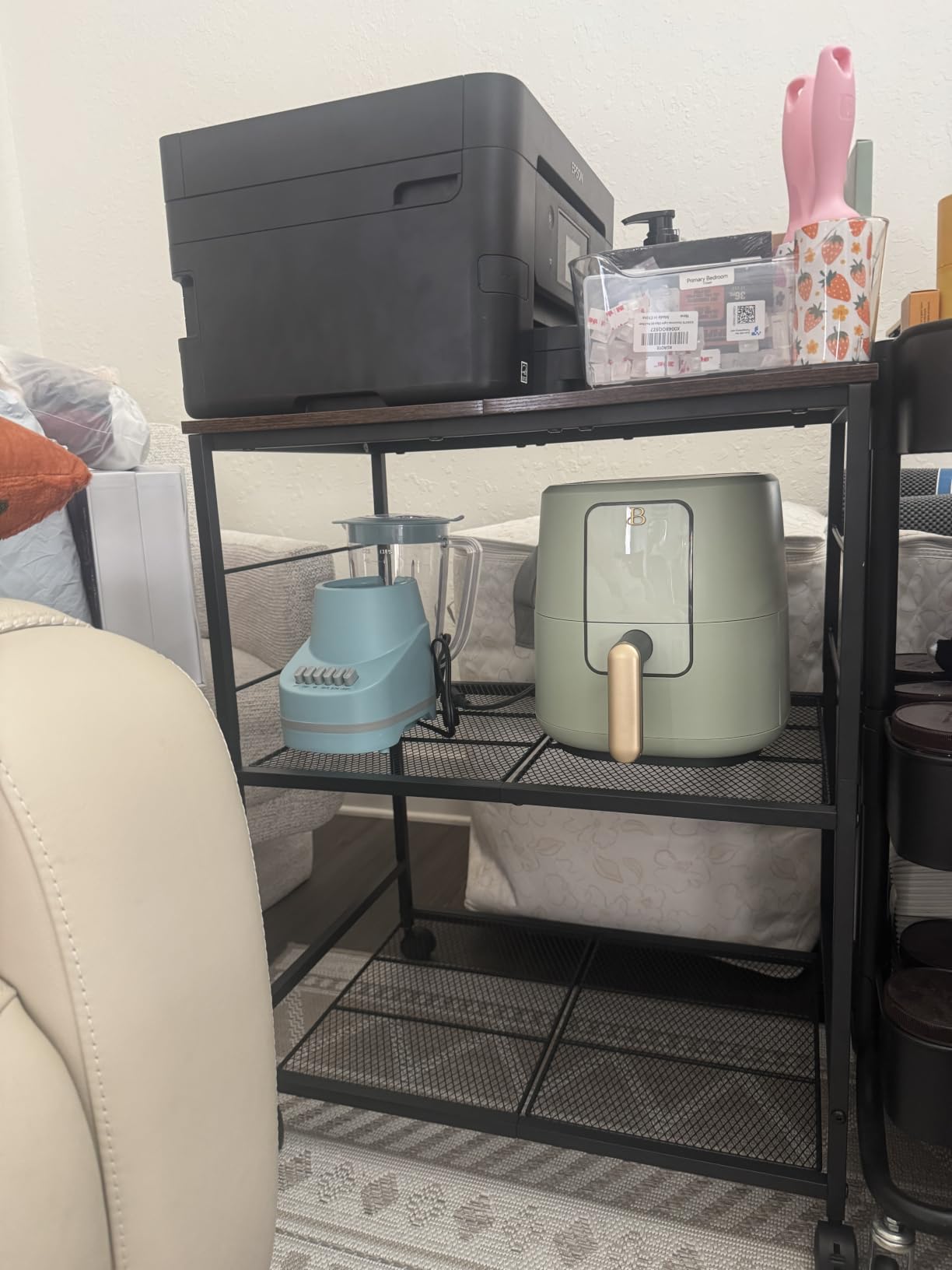 ThreeHio Rolling Kitchen Microwave Cart, 3 Tier Microwave Table Stand with Storage, Kitchen Utility Cart on Lockable Wheels, Small Coffee Cart Shelf Rack Organizer for Living Room Office, Balcony customer photo 1