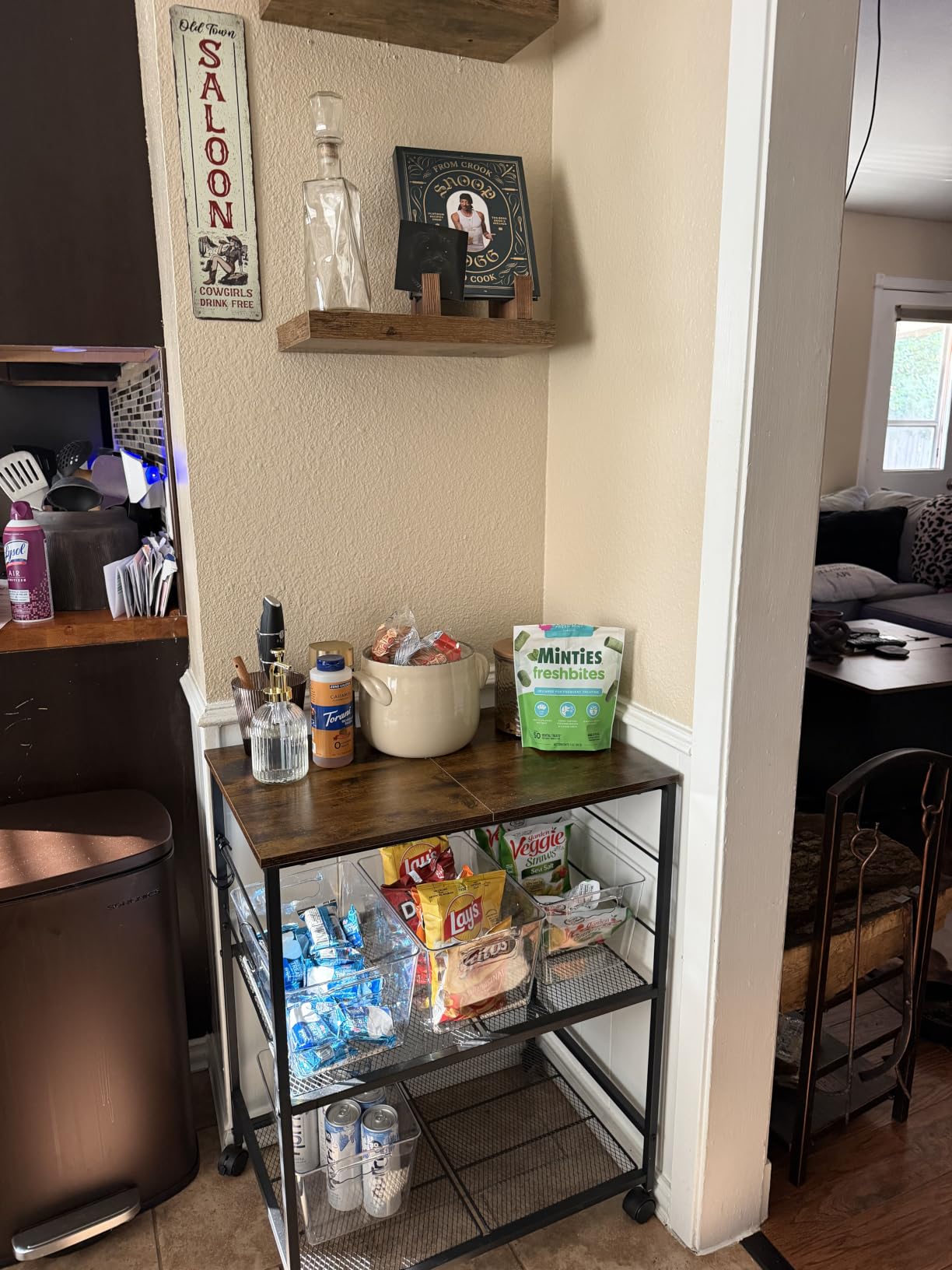 ThreeHio Rolling Kitchen Microwave Cart, 3 Tier Microwave Table Stand with Storage, Kitchen Utility Cart on Lockable Wheels, Small Coffee Cart Shelf Rack Organizer for Living Room Office, Balcony customer photo 2