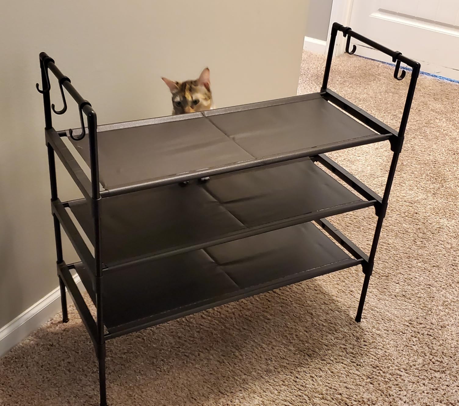 LANTEFUL 3 Tier Shoe Rack for Closet, Shoe Organizer with 5 Hooks, Long Shoe Shelf Storage for Sneaker and Boot Stackable Free Standing Shoe Rack for Entryway, Garage, Small Spaces, Dorm customer photo 2