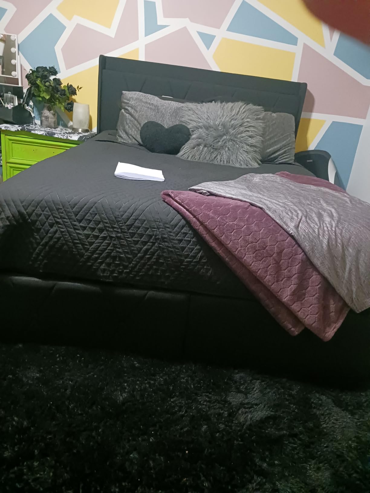 Einhomn Full Size Bed Frame with 4 Storage Drawers and Charging Station, Upholstered Platform Bed Frame with Storage Headboard, No Box Spring Needed, Easy Assembly, Black customer photo 1