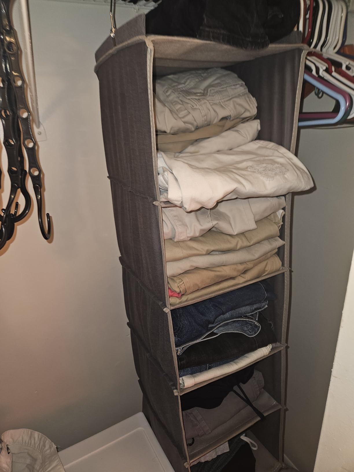 BOOMIBOO Hanging Closet Organize and Shelves，5-Hanging Shelf with 2 Side Pockets，Storage Foldable （Grey） customer photo 2