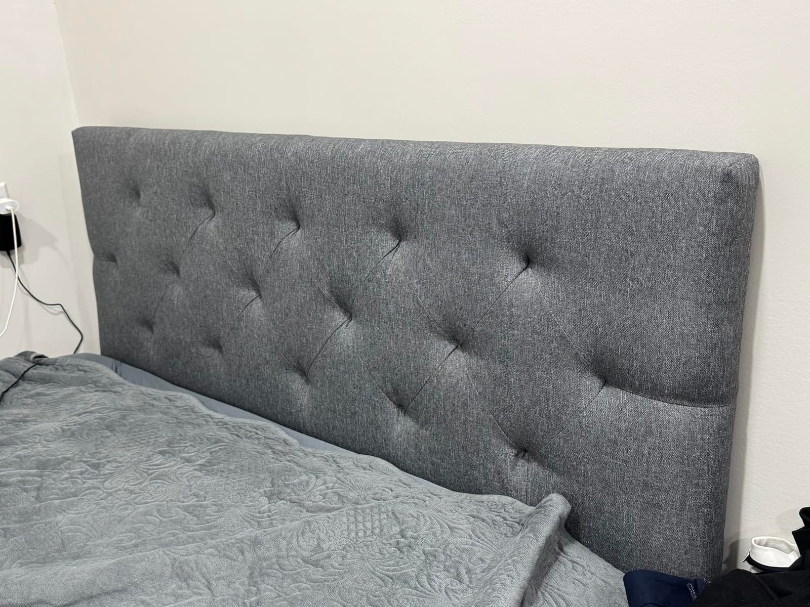Linen Headboard King Size, Adjustable Height Headboard 37-51 in, Light Gray customer photo 1