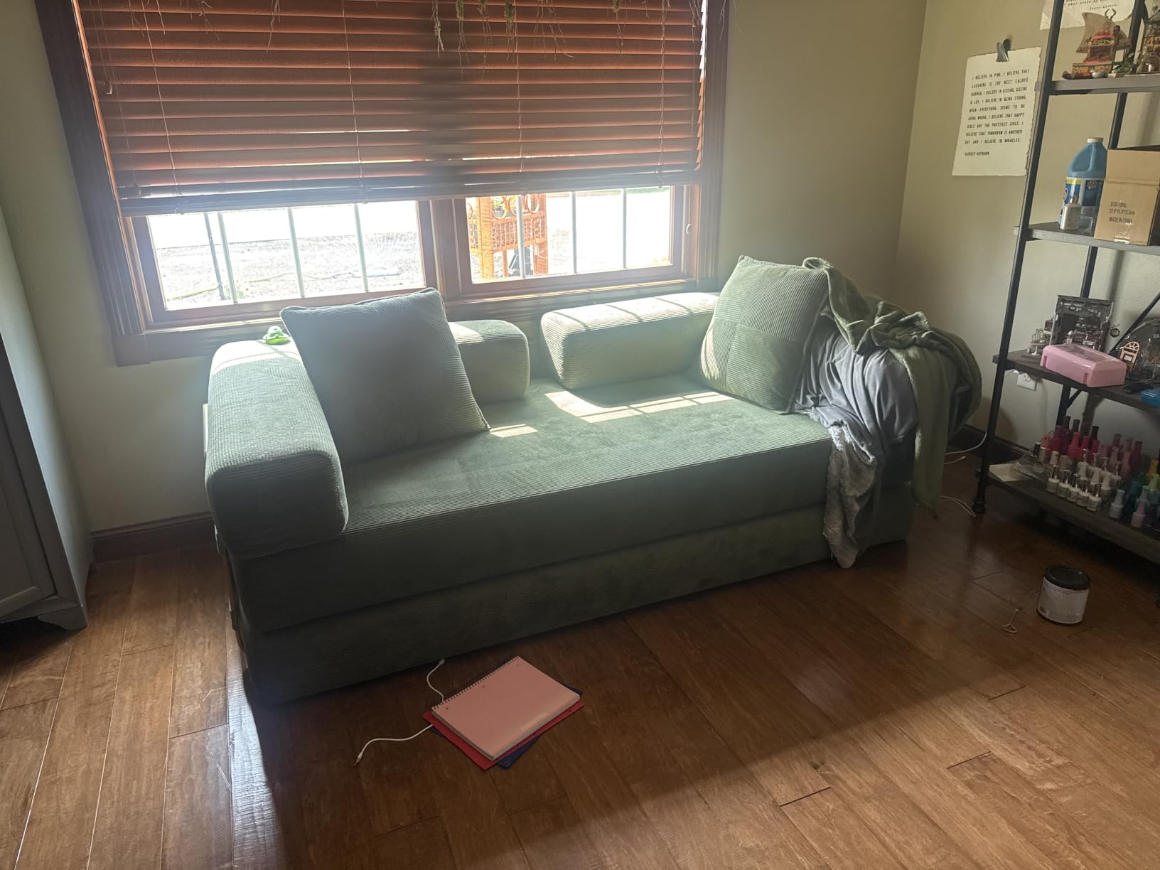 4-in-1 Folding Convertible Sofa Bed, 78 Inch Oversized Corduroy Upholstered Boneless Couch, Loveseat Sleeper with Pull Out Bed, Floor Sofa Modular Futon Couch for Living Room Bedroom Lounge, Green customer photo 2