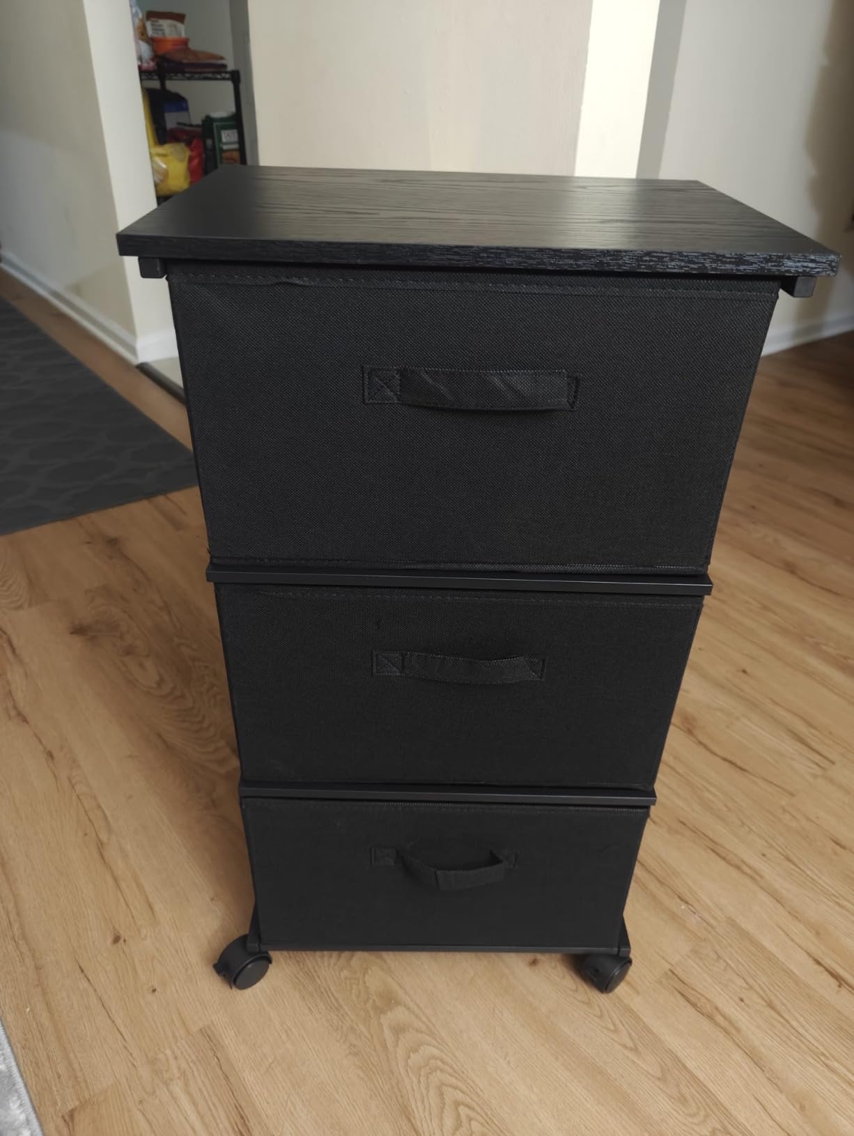 MAX Houser 4 Drawer Narrow Dresser Fabric Storage Tower Vertical Slim Storage Chest Organizer Nightstand Side/End Table Small Standing Organizer Removable Drawers Wood Top for Bedroom, Bathroom(Beige) customer photo 1