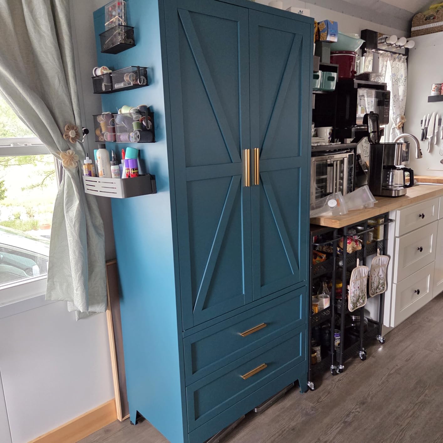 COFaR Armoire Wardrobe Closet with Drawers & Hanging Rod, 71'' Metal Wardrobe Closet with Doors & Adjustable Shelf, Farmhouse Wardrobe Cabinet for Bedroom Home Office, White customer photo 2
